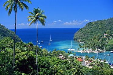 Elevated view over Marigot Bay, island of St. Lucia, Windward Islands, West Indies, Caribbean, Central America