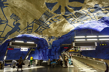 People at a T Bana metro station, Stockholm, Sweden, Scandinavia, Europe