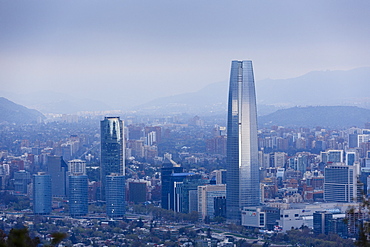 View over the Gran Torre Santiago from Cerro San Cristobal, Santiago, Chile, South America