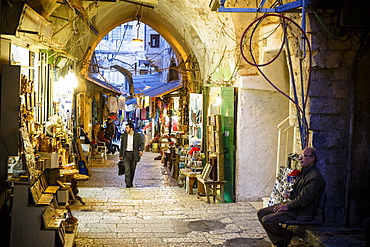 Street with shops in the Muslim Quarter of the Old City, UNESCO World Heritage Site, Jerusalem, Israel, Middle East