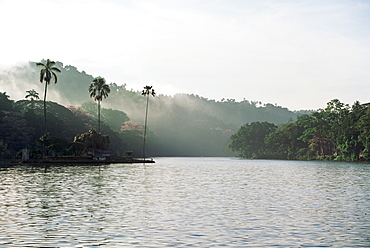 Early morning view over Kandy Lake, Kandy, Sri Lanka, Asia