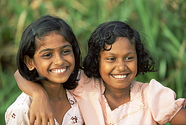 Portrait of two young girls, Sri Lanka, Asia