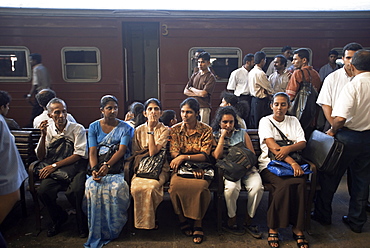 People waiting at the main railway station, Colombo, Sri Lanka, Asia