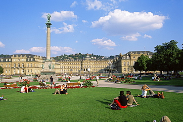 Schlossplatz (Palace Square), King Wilhelm Jubilee column, Neues Schloss, Stuttgart, Baden Wurttemberg, Germany, Europe