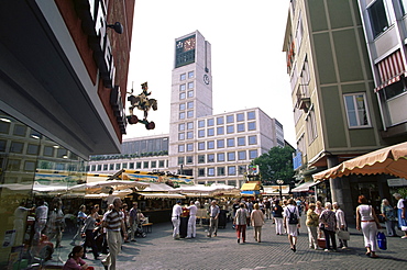 Traditional food and wine stall under the City Hall building, Stuttgart, Baden Wurttemberg, Germany, Europe