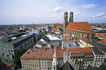 City skyline dominated by the Frauenkirche towers, from the City Hall tower, Munich, Bavaria, Germany, Europe