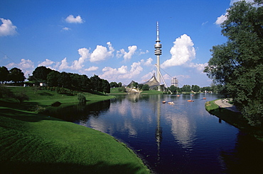 Olympiapark (Olympic Park) and the Olympiaturm (Olympic Tower), Munich, Bavaria, Germany, Europe