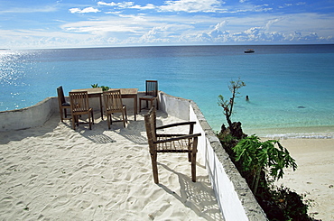 Balcony overlooking Indian Ocean, Nungwi beach, island of Zanzibar, Tanzania, East Africa, Africa