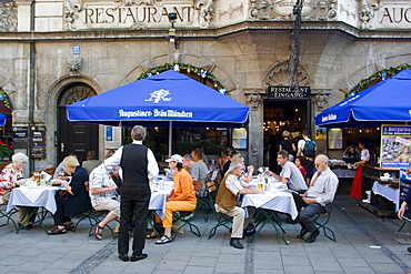 People sitting outside the popular Augustiner restaurant, Munich, Bavaria, Germany, Europe