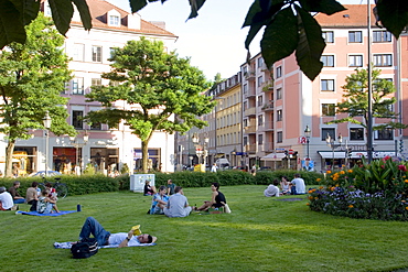 The beautiful Gartnerplatz around the trendy Glockenbachviertel neighbourhood, Munich, Bavaria, Germany, Europe