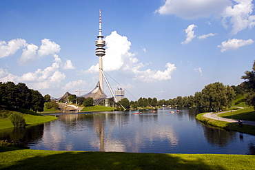 Olympiapark (Olympic Park) and the Olympiaturm (Olympic Tower), Munich, Bavaria, Germany, Europe