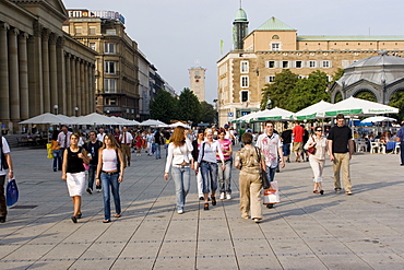 People walking on Konigstrasse (King Street), pedestrianised shopping street, Stuttgart, Baden Wurttemberg, Germany, Europe