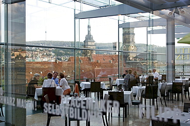 People sitting in the restaurant at the Kunstmuseum's cafe, Stuttgart, Baden Wurttemberg, Germany, Europe