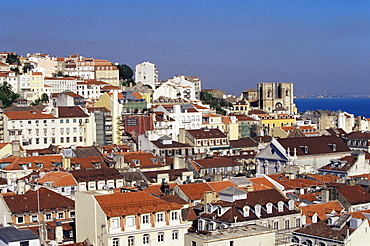 Skyline of city from the Santa Justa lift, Lisbon, Portugal, Europe