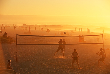 Beach volleyball game, late afternoon, Camps Bay, Cape Town, South Africa, Africa