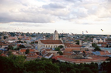 View over Old Town, UNESCO World Heritage Site, from castle at Gedminas hill, Vilnius, Lithuania, Baltic States, Europe