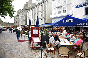 People at the old town of St. Malo, Brittany, France, Europe