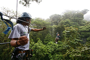 Canopy cable ride at Monteverde cloud forest, Costa Rica, Central America