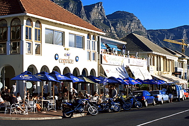 Restaurants long the popular Victoria Road, Camps Bay, Cape Town, South Africa, Africa