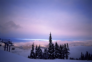 Chair lift in the early morning, Whistler, British Columbia, Canada, North America