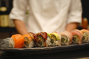 Plate of sushi, Japanese restaurant, Japan, Asia