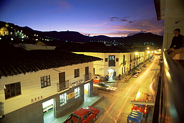 Street view at night, Cajamarca, Peru, South America