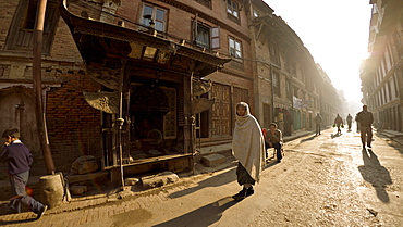 Early morning in the backstreets of Patan, Kathmandu, Nepal, Asia