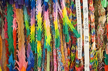 Paper cranes at the Children's Peace Monument, Peace Park, Hiroshima, Western Honshu (Chugoku), Japan, Asia