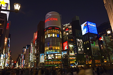 Ginza Shopping District at dusk, Tokyo, Central Honshu (Chubu), Japan, Asia