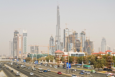 Construction site along Sheik Zayed Road, Dubai, United Arab Emirates, Middle East