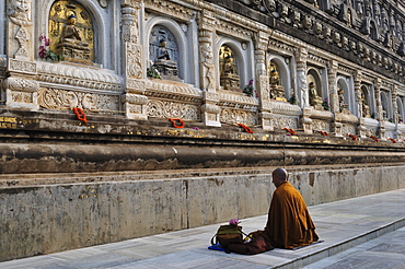 Monk, Mahabodhi Temple, UNESCO World Heritage Site, Bodh Gaya (Bodhgaya), Gaya District, Bihar, India, Asia