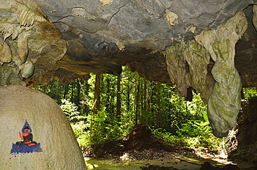 View from cave to rainforest, Tiger Cave Temple (Wat Tham Suea), Krabi Province, Thailand, Southeast Asia, Asia