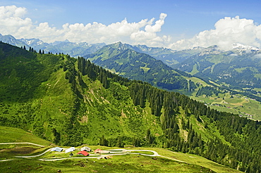 Aerial view of the Kleines Walsertal, Austria, Europe 