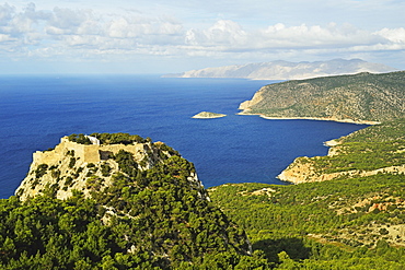 Monolithos Castle and Aegean Sea, Rhodes, Dodecanese, Aegean Sea, Greek Islands, Greece, Europe