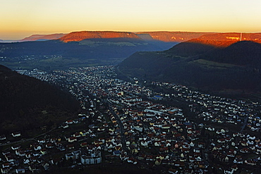 Evening view of Lichtenstein village, Swabian Alb, Baden-Wurttemberg, Germany, Europe 