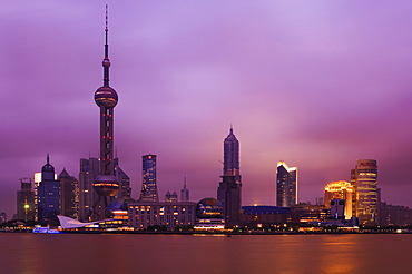 Lujiazui Finance and Trade zone, with Oriental Pearl Tower, and Huangpu River, Pudong New Area, Shanghai, China, Asia