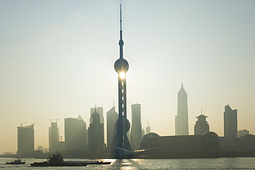 Lujiazui Finance and Trade zone, with Oriental Pearl Tower, and Huangpu River, Pudong New Area, Shanghai, China, Asia