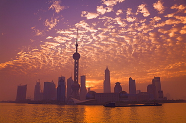 Lujiazui Finance and Trade zone, with Oriental Pearl Tower, and Huangpu River, Pudong New Area, Shanghai, China, Asia