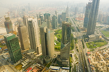 Aerial view from Oriental Pearl Tower of Lujiazui Finance and Trade zone, Shanghai, China, Asia