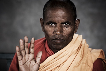 Portrait of an Indian Buddhist monk, McLeod Ganj, Dharamsala, Himachal Pradesh state, India, Asia