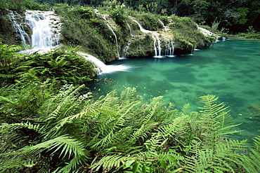 Limestone waterfall, Semuc Champey, Guatemala, Central America