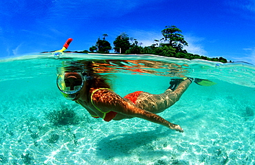 Skindiving, Skin diver, split image, Malaysia, Pazifik, Pacific ocean, Borneo, Lankayan