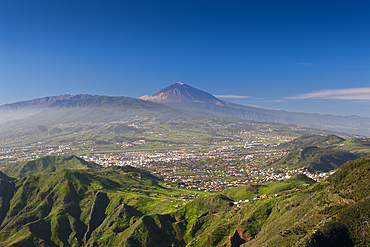 View from Anaga Mountains to Las Mercedes and Teide Volcano, Tenerife, Canary Islands, Spain