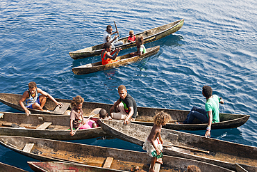 Local People in typical Dugout Canoe, Florida Islands, Solomon Islands