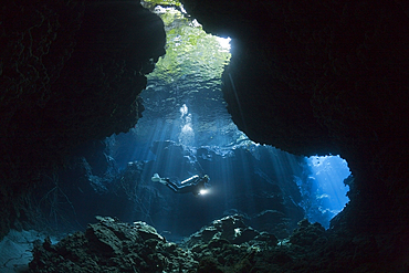 Scuba Diving in Mbuco Caves, Marovo Lagoon, Solomon Islands