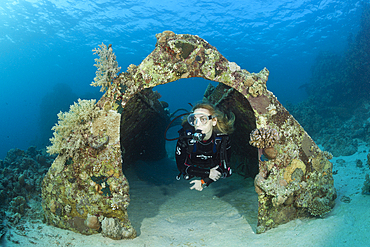 Hangar of Cousteaus Underwater Habitat Precontinent II, Shaab Rumi, Red Sea, Sudan