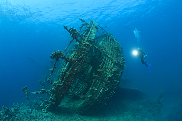 Scuba Diver at Umbria Wreck, Wingate Reef, Red Sea, Sudan