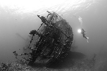 Scuba Diver at Umbria Wreck, Wingate Reef, Red Sea, Sudan