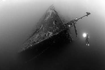 Scuba Diver at Umbria Wreck, Wingate Reef, Red Sea, Sudan