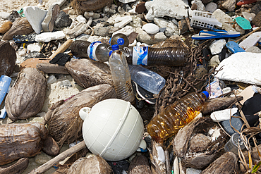 Plastic Waste washed up at shore, Christmas Island, Australia